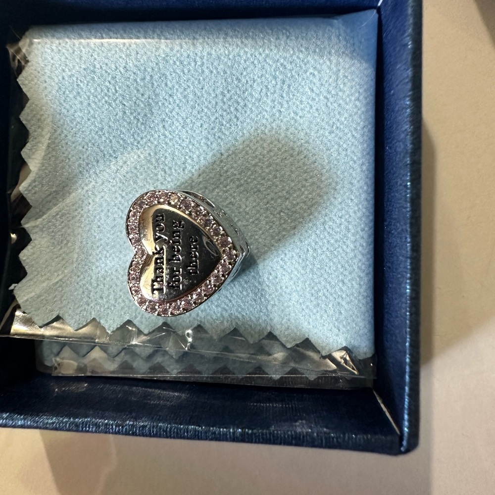 Silver Heart Charm with Pink Crystal Halo